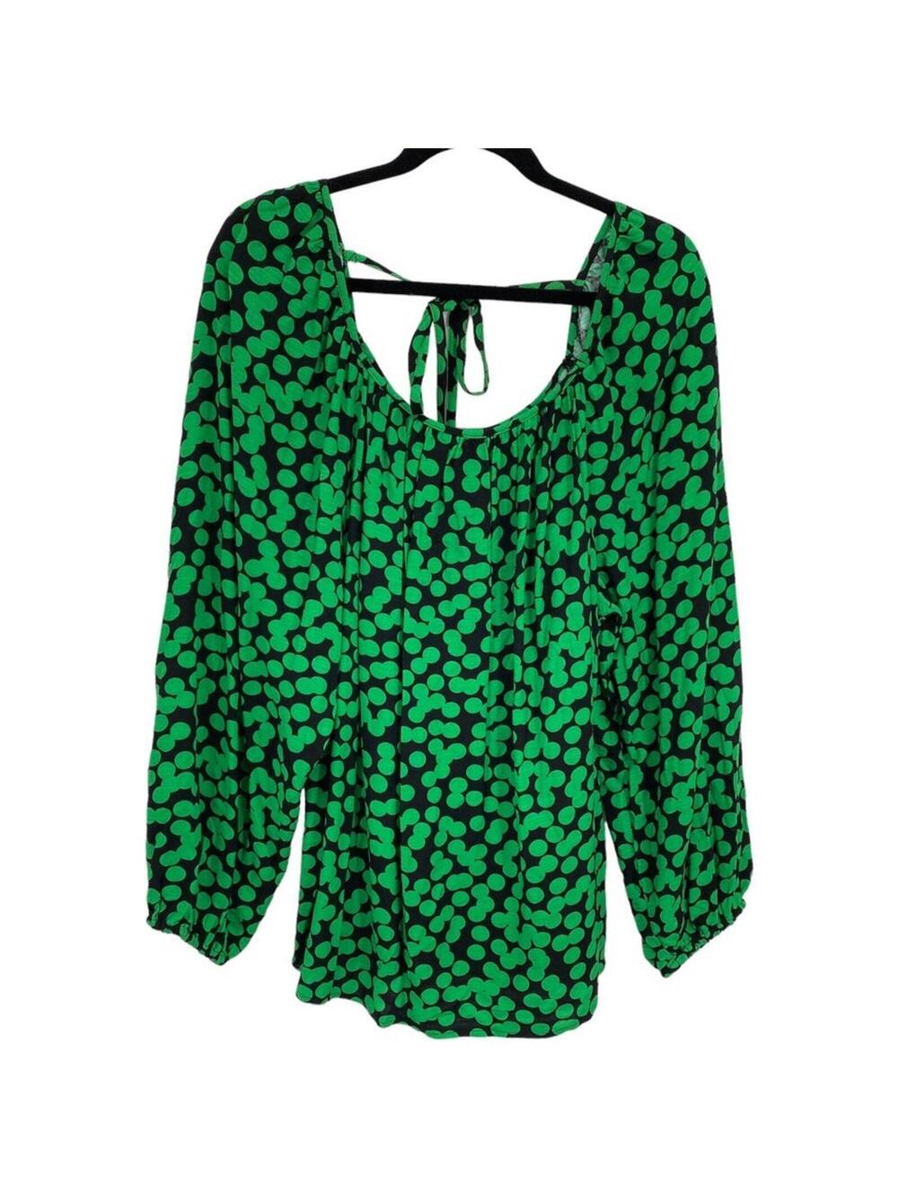 Ava & Viv Women's Plus Size 2X Top Green Polka Dot Bubble Blouse NWOT
